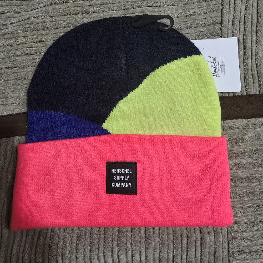 Herschel Supply Company Neon Colorblock Beanie - Pink & Black